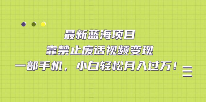 （7276期）最新蓝海项目，靠禁止废话视频变现，一部手机，小白轻松月入过万！