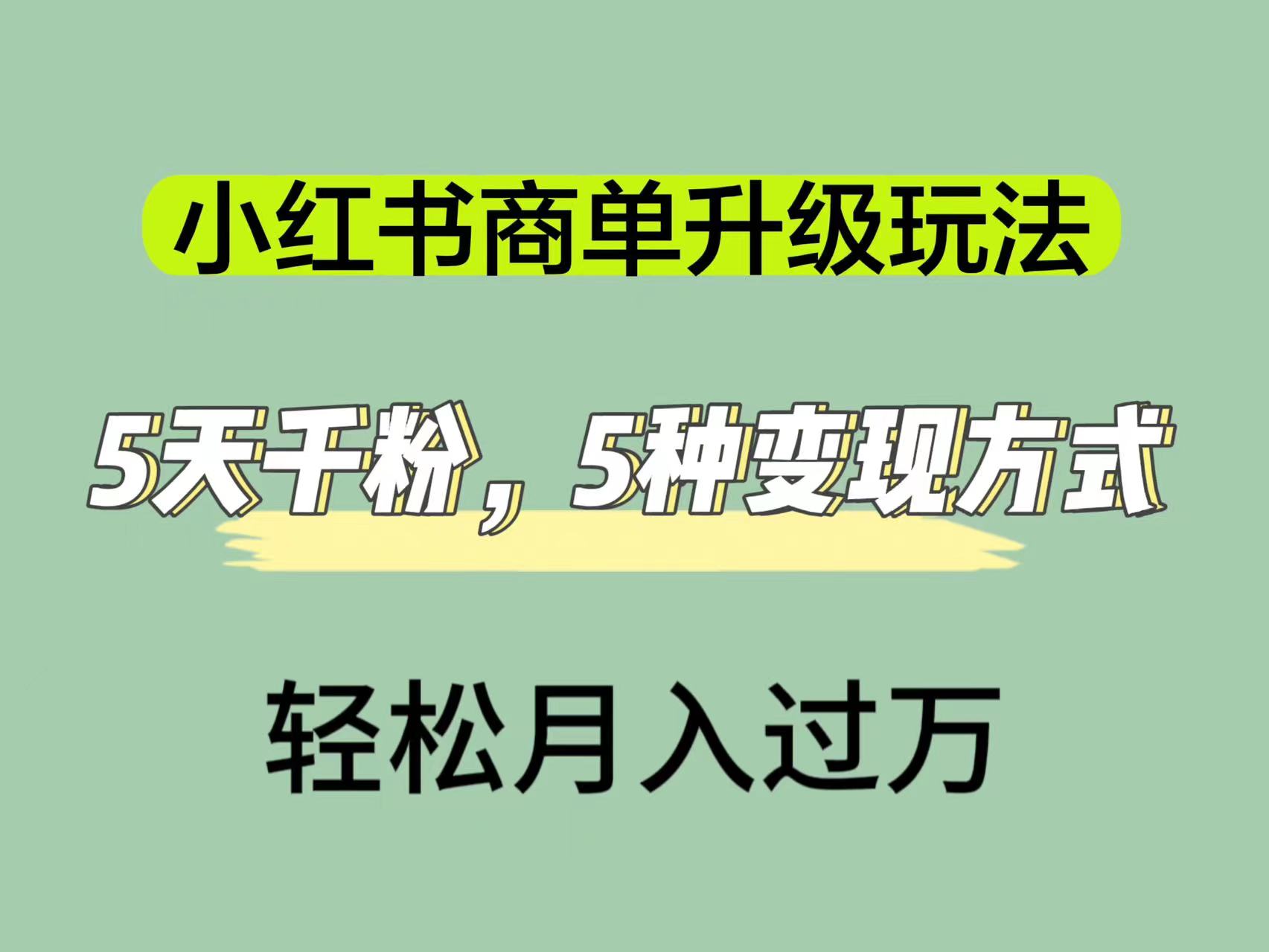 （7312期）小红书商单升级玩法，5天千粉，5种变现渠道，轻松月入1万+