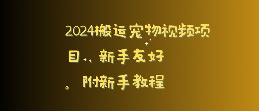 2024搬运宠物视频项目，新手友好，完美去重，附新手教程