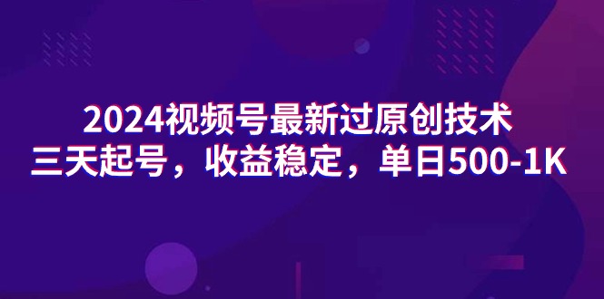 （9505期）2024视频号最新过原创技术，三天起号，收益稳定，单日500-1K