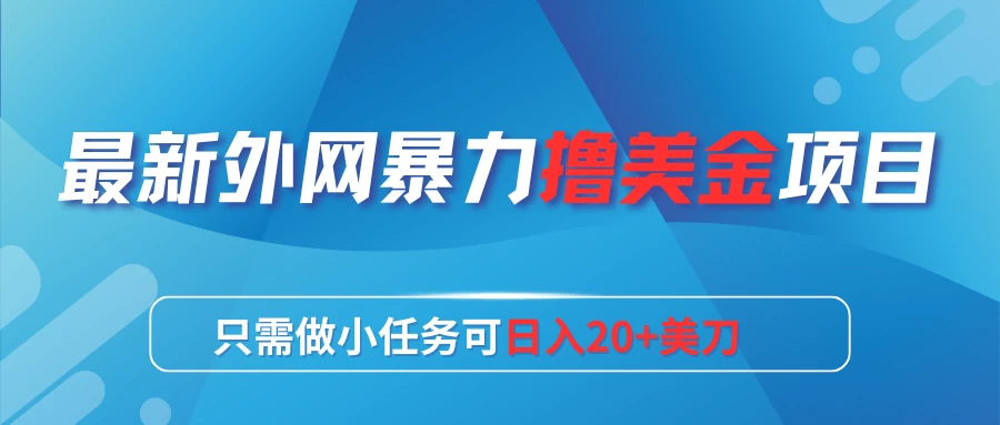 最新外网暴力撸美金项目，只需做小任务可日入20+美刀