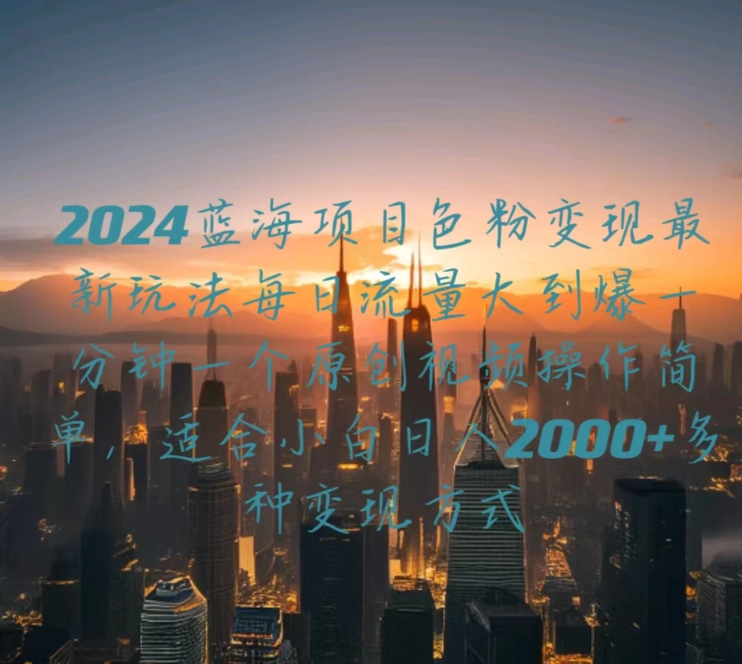 2024蓝海项目，色粉变现最新玩法，每日流量大到爆，一分钟一个原创视频操作简单适合小白，日入2000+多种变现方式