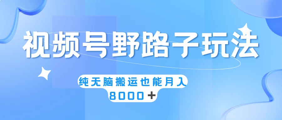 视频号野路子玩法，纯无脑搬运小白可做，月入8000+