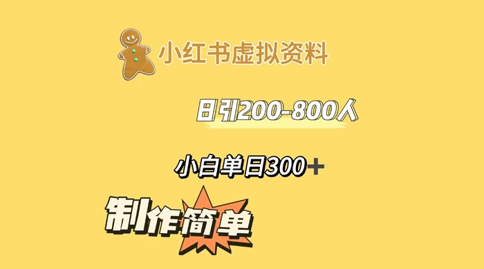 小红书虚拟资料日引 200-800 人，小白单日收益 300+