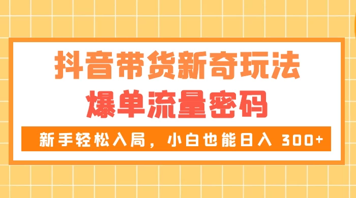 抖音带货新奇玩法，爆单流量密码，新手轻松入局，小白也能日入 300+