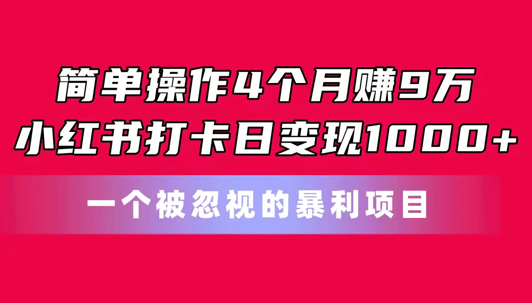 （11048期）简单操作4个月赚9万！小红书打卡日变现1000+！一个被忽视的暴力项目