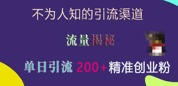 不为人知的引流渠道，流量揭秘，实测单日引流200+精准创业粉