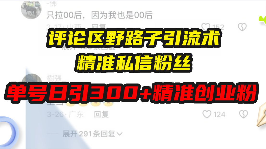 （13676期）评论区野路子引流术，精准私信粉丝，单号日引流300+精准创业粉-大牛创业网